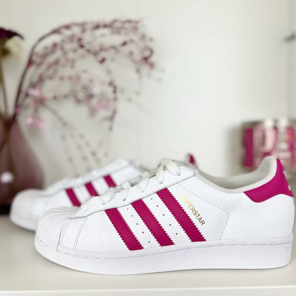 Adidas Superstar Foundation J B23644 White Pink Buzz Sneakers Womens Size 7 - Picture 1 of 16